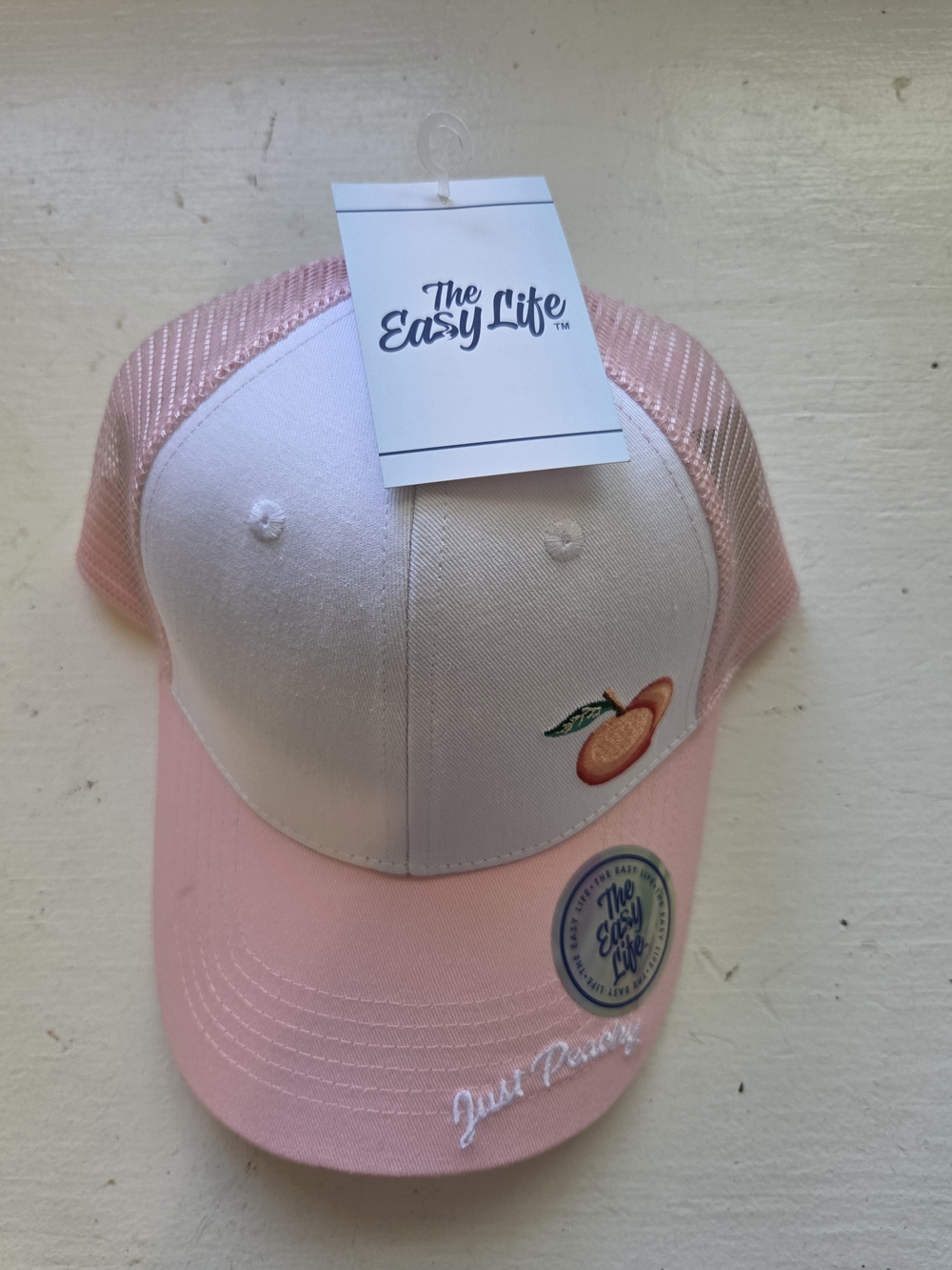 The Easy Life Pink & White Peach Embroidered Trucker Hat